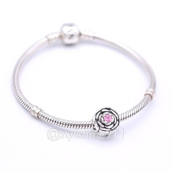 Authentic Pandora Blooming Rose Charm with Salmon Pink Zirconia - Picture 4 of 12